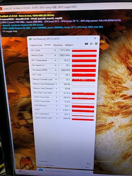 msi Radeon RX580 ARMOR 8G OC顯示