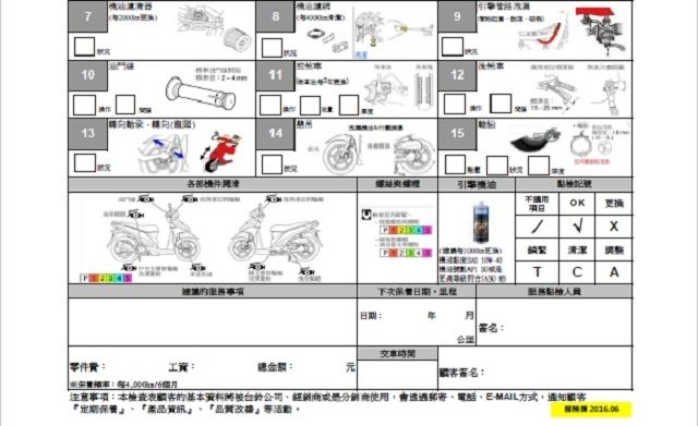 Address110 機車定期保養檢查表