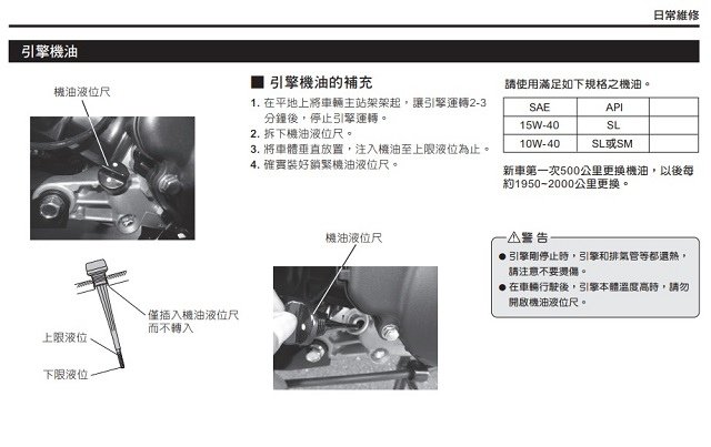 保養週期之間隔 引擎機油量檢查