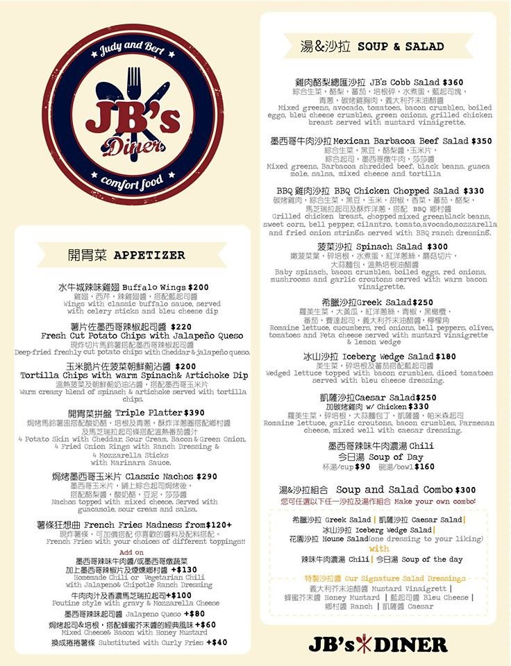 8 JB&apos;s Diner menu1