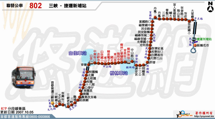 台北聯營路線802起迄站三峽至捷運新埔站