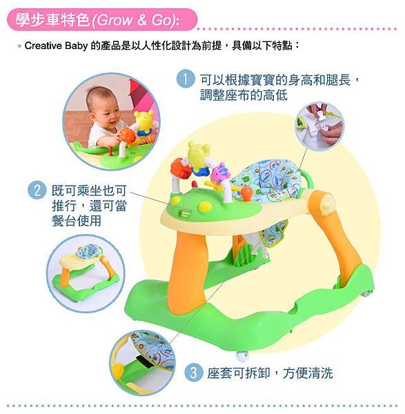 Creative Baby 二合一多功能折疊式學步車-綠1