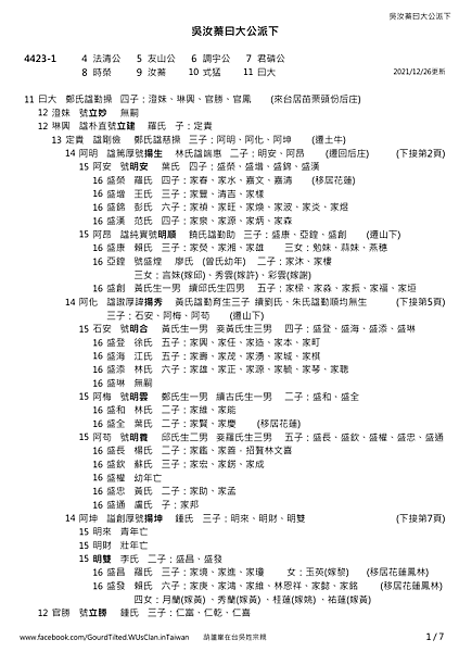 曰大公派下失散宗親