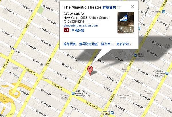 紐約百老匯Majestic Theatre map