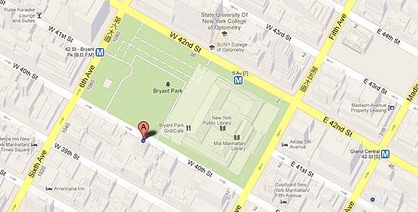 紐約觀光-布萊恩公園 Bryant Park map