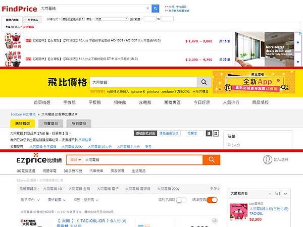 FindPrice價格網EZprice比價網Feebee