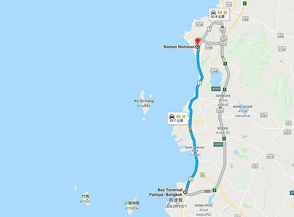 Namon Nomwan Cafe to pattaya map.jpg