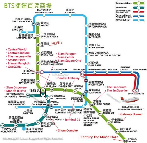 BTS捷運曼谷百貨列表