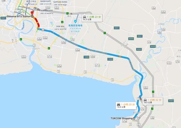 Tukcom Chonburi to Ekamai map