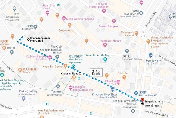 Khao San Road 450meter map