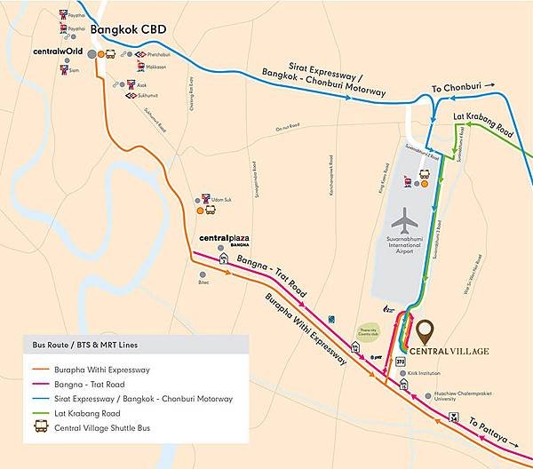 Central Village Bangkok Luxury Outlet Bus map