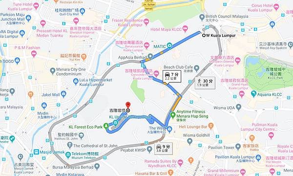W Kuala Lumpur to KL tower Map.jpg