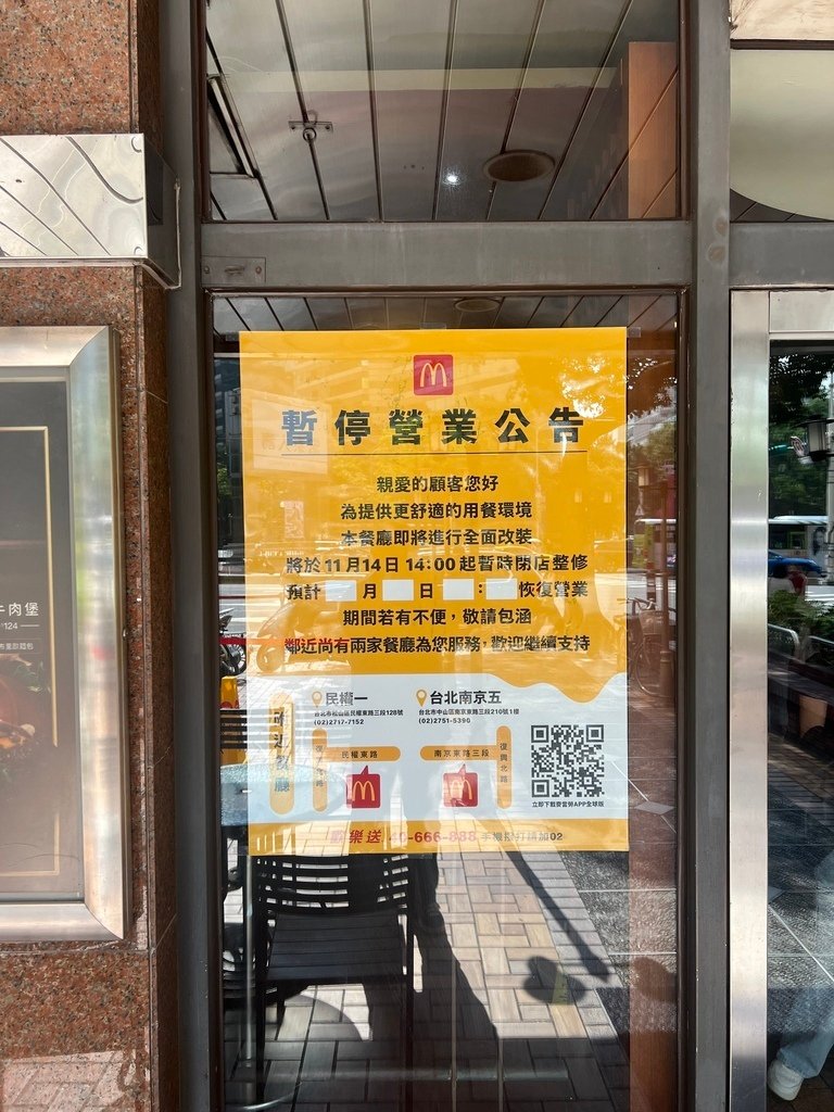 1984年第一家麥當勞民生店整修店面年底恢復營業