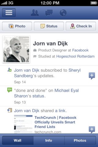 Facebook app iPhone介面