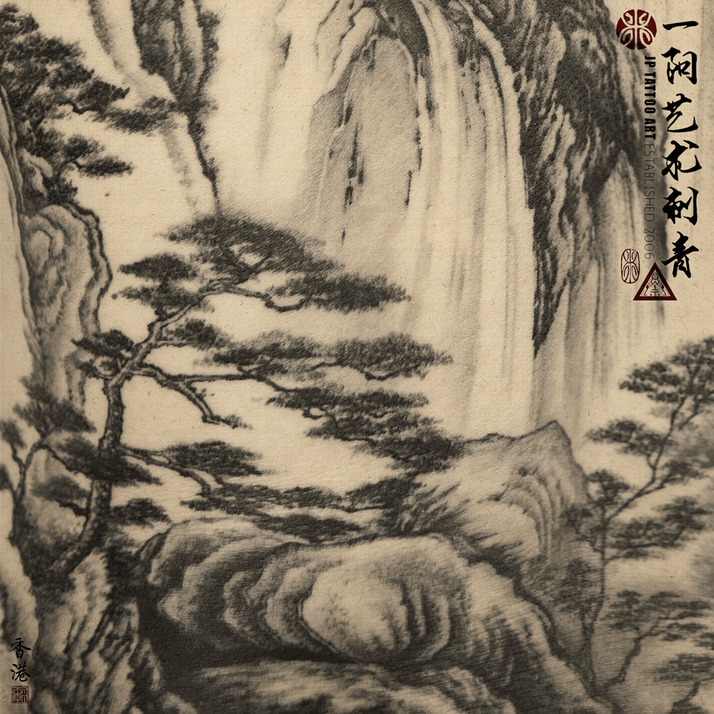 Freehand Chinese ink brush style landscape extension - Chinese Painting Tattoo - Joey Pang - JP Tattoo Art - HK