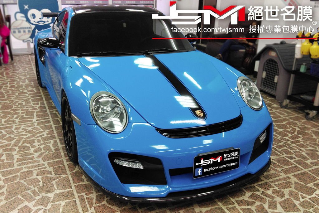 Porsche 997全車改色包膜 烤漆水藍 (1).jpg