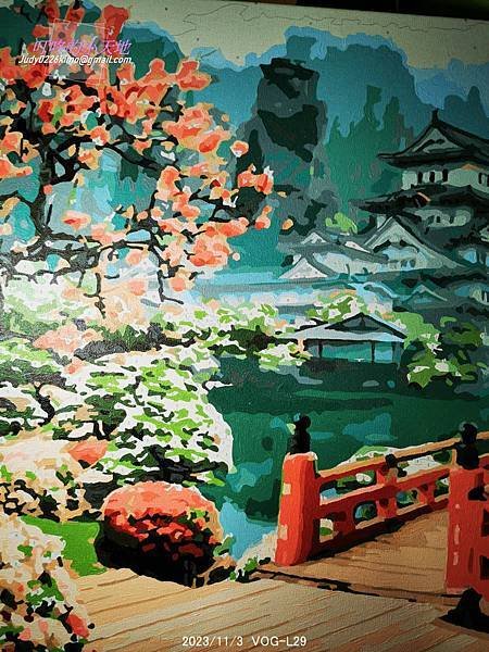 【數字油畫25】禪宗 40x50cm(三連幅日式庭院景色,畫