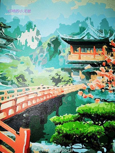 【數字油畫25】禪宗 40x50cm(三連幅日式庭院景色,畫