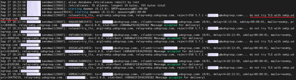 Sendmail信寄不出去，mailllog出現「TLS h
