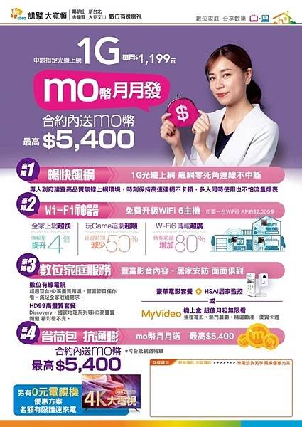 網路申辦凱擘大寬頻1G光纖上網　每月發momo幣200元抵月