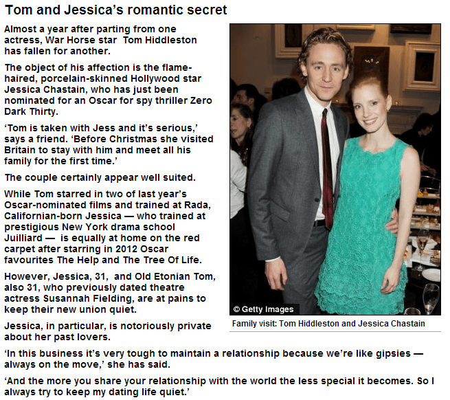 Jessica Chastain and Tom Hiddleston