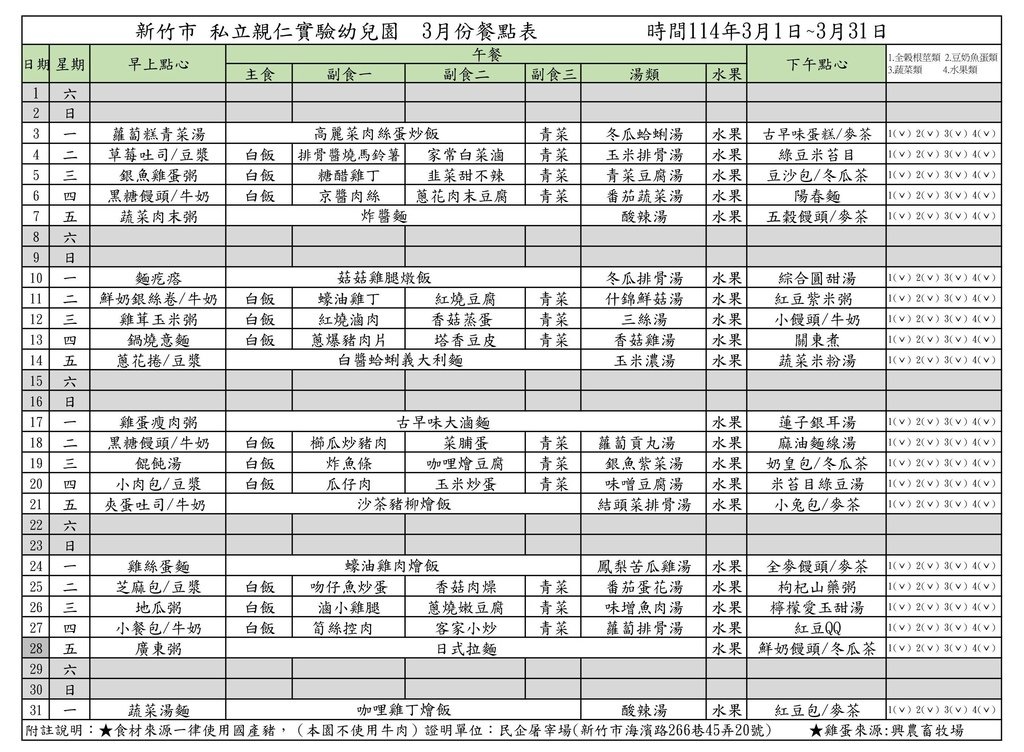 114年3月餐點表－親仁實驗幼兒園｜痞客邦