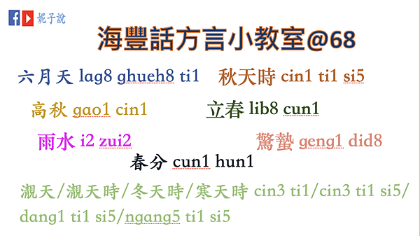 《海豐話方言小教室》（鶴佬話) 海豐話方言68@時令時間 (