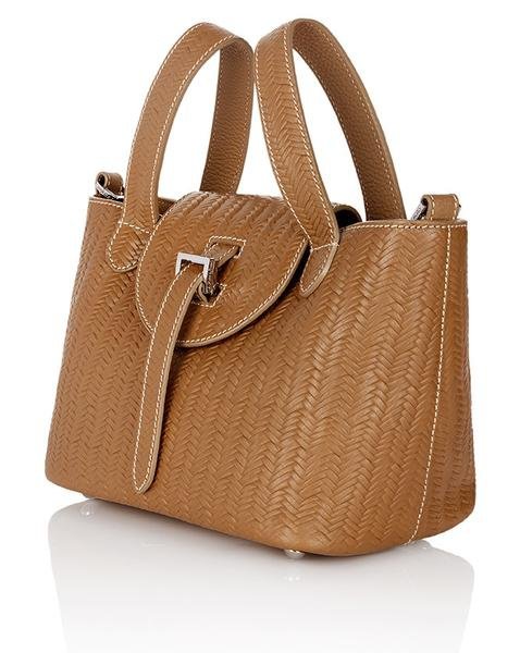 meli melo Woven leather mini thela bag tan cream stitching2