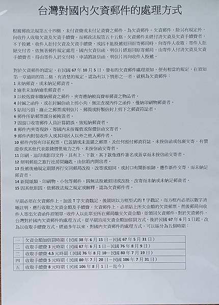 台灣對國內欠資郵件的處理方式（第1框）