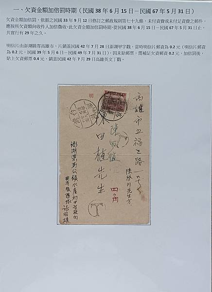 台灣對國內欠資郵件的處理方式（第1框）