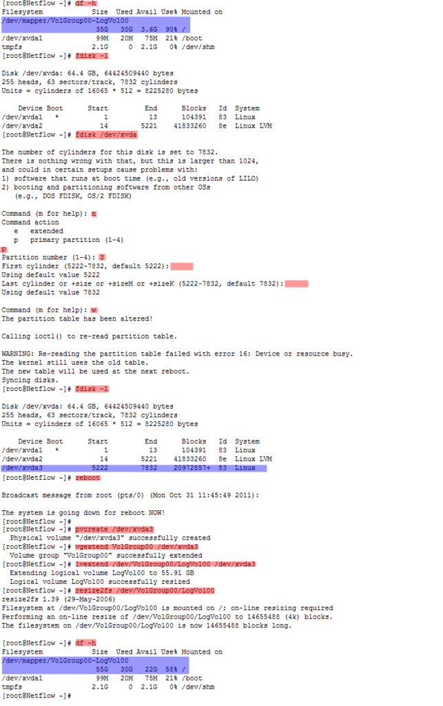 Increasing Disk Space in CentOS using LVM