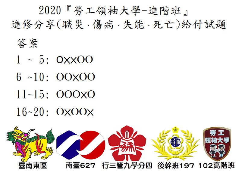 2020『勞工領袖大學-進階班』進修分享(職災、傷病、失能、死亡)給付試題-3.bmp