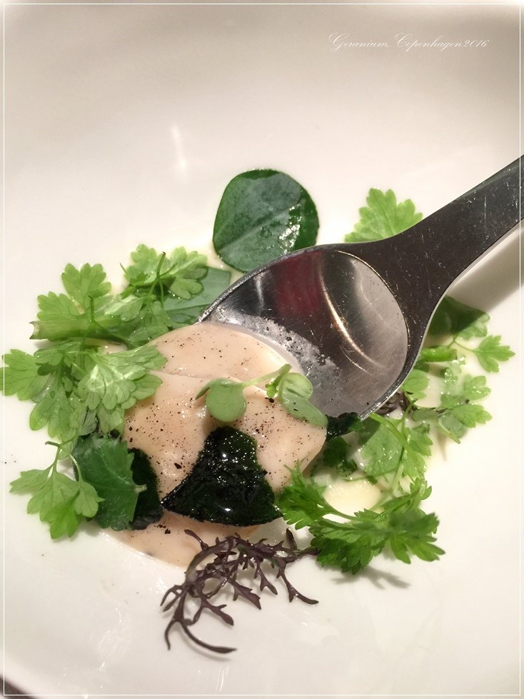 Geranium-26-Oyster %26; Sea Urchin, Soup with Dried Oyster %26; Local Smoked Cheese.JPG