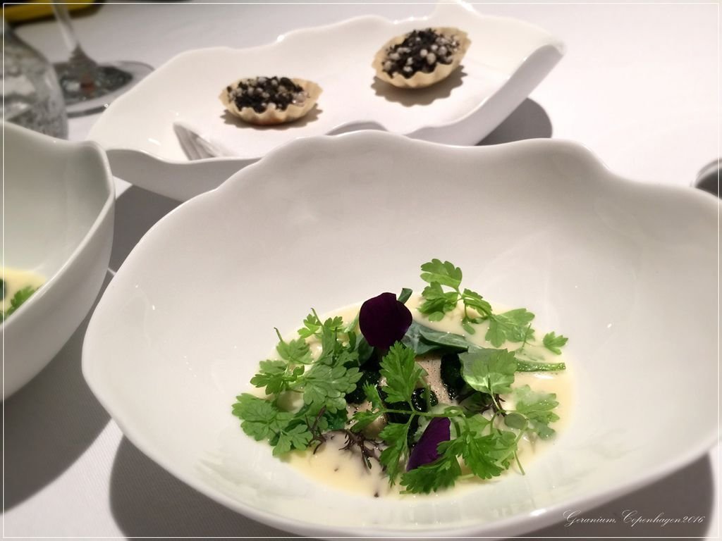 Geranium-24-Oyster %26; Sea Urchin, Soup with Dried Oyster %26; Local Smoked Cheese.JPG