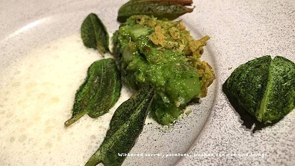 021●Withered sorrel, potatoes, smoked cod roe and lovage.JPG