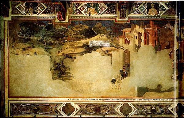 12.1 Sala dei Nove, west wall. The Coty-State under Tyranny, fresco, Palazzo Pubblico, 1337-40, Siena.jpg