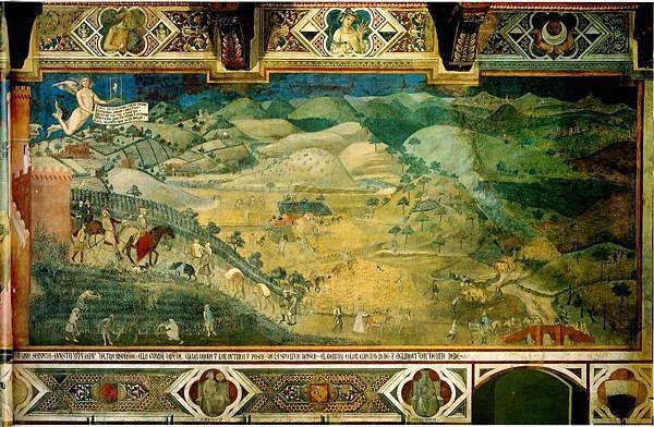 15.2 Sala dei Nove, east wall, The Good City-Republic, fresco, Palazzo Pubblico, 1337-40, Siena.jpg