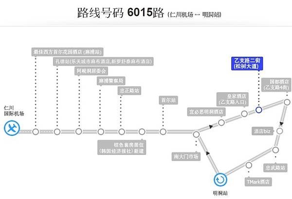 36機場巴士6015-九樹2號飯店路線圖