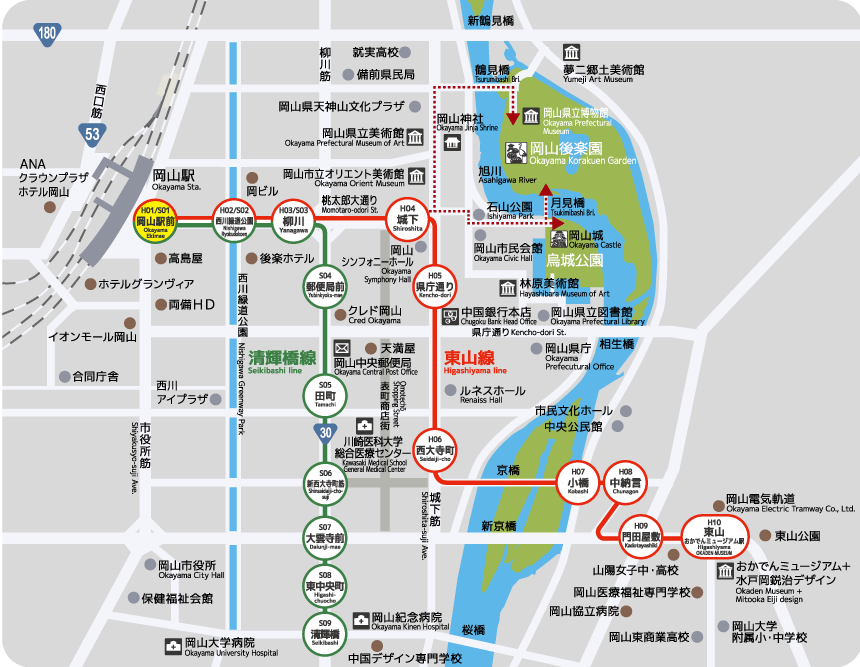 岡山路面電車運行路線(景點)map.png