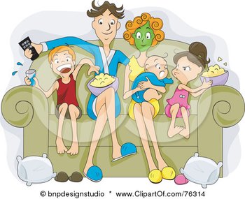 76314-Royalty-Free-RF-Clipart-Illustration-Of-A-Relaxed-Family-Sitting-On-A-Couch-Eating-Popcorn-And-Watching-A-Movie-On-Their-Couch