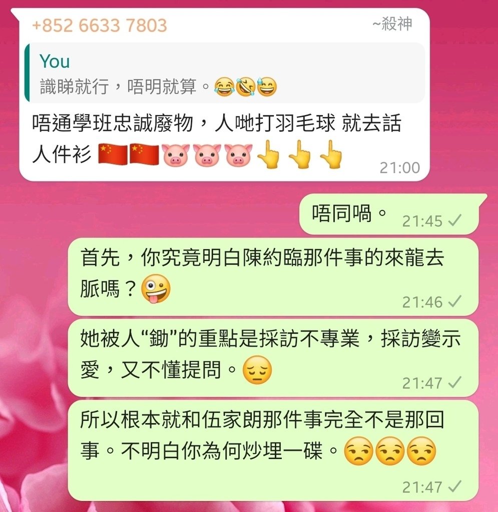 這一類無知，一味為反而反的低端黃絲，和小粉紅同出一轍，是只他