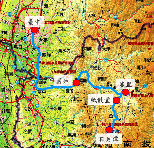 日月潭單車之旅第一天路線圖