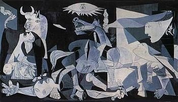 「格爾尼卡 Guernica」 是立體派畢卡索的名畫，呈現西班牙內戰時期的氛圍。現存於馬德里蘇菲亞王后國家藝術中心（圖片來源：維基百科）.jpg