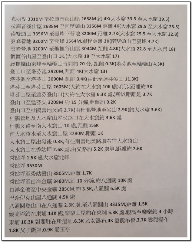 南二段9天8夜百岳行前雜記543及裝備交通篇