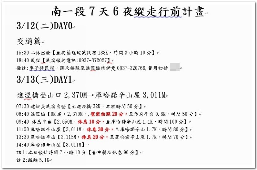 南一段8天7夜挑戰行Day0行前申請及達妮芙民宿篇