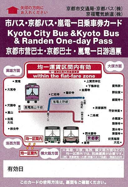 市公車．京都巴士．嵐電一日乘車券