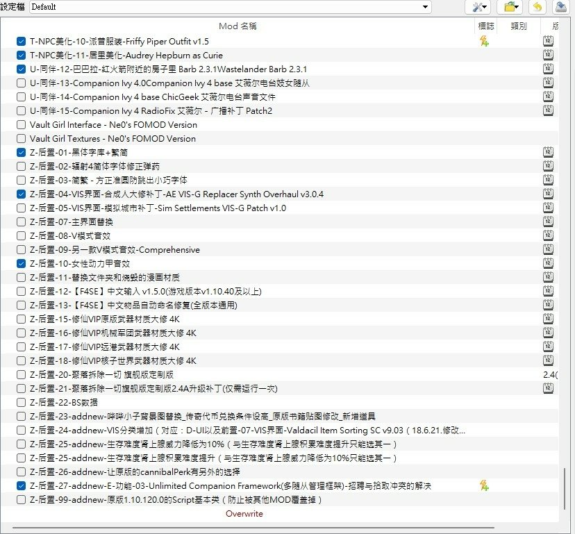 異塵餘生4廢土后宮 V2.0 穩定整合版mod不衝突測試紀錄