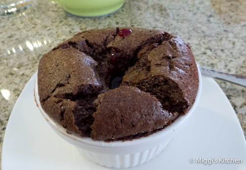 Chocolate souffle with sauce