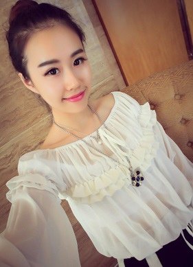 jto 秋装新品日韩百搭甜美木耳边一字领长袖雪纺衫7-81208-5