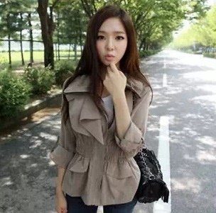 2014秋季新款百搭修身风衣外套女春秋装韩版休闲大码七分袖短外套
